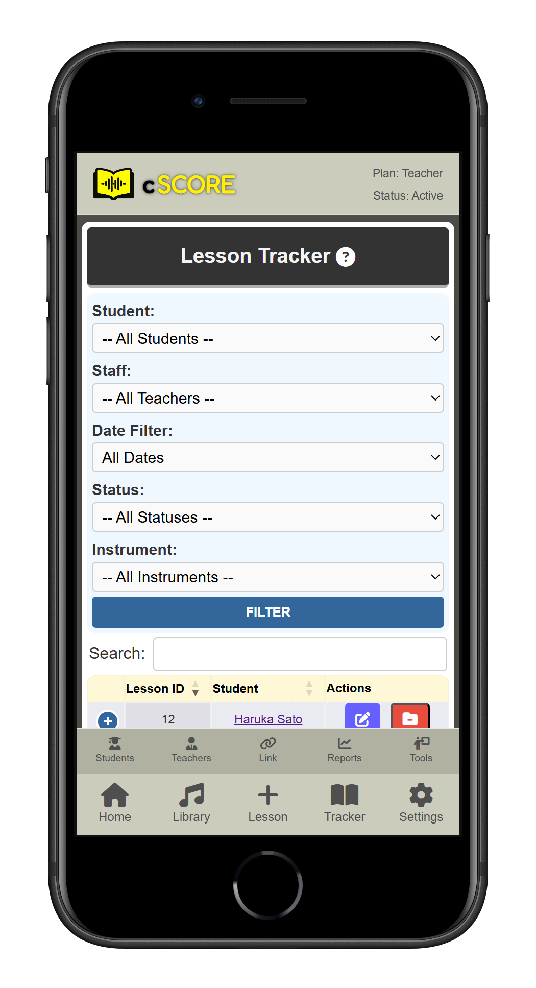 Lesson Tracker screenshot